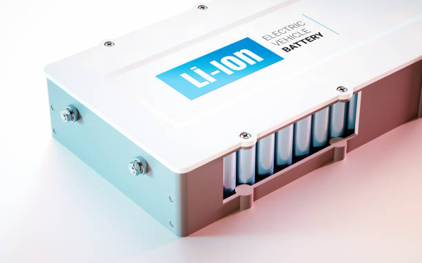 ev (elektrisch voertuig) li-ion batterij concept. close-up. 3d-rendering. - battery stockfoto's en -beelden