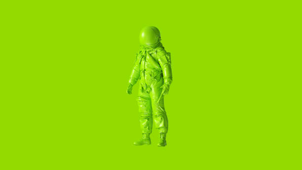 lime green spaceman astronaut cosmonaut advanced crew escape suit - astronauta green imagens e fotografias de stock