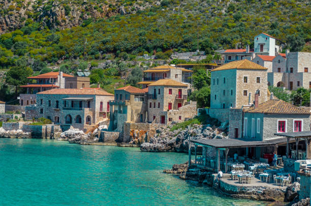 Limeni Peloponnese - Scenic view at the picturesque village of limeni with the beautiful alleys and the characteristic stone buildings. stock photo