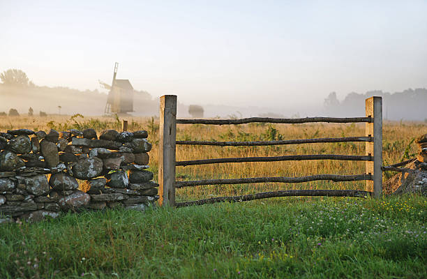limestone fence and misty landscape.tn - gotland bildbanksfoton och bilder