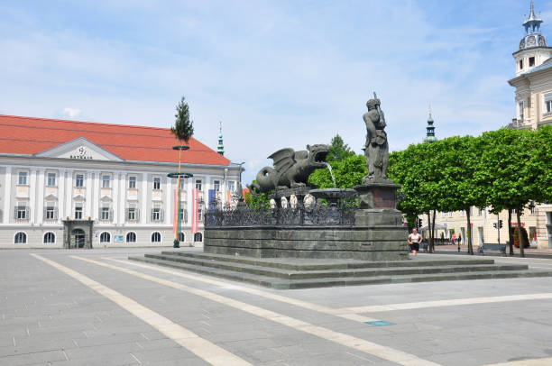 Lindworm Fountain at Neuer Platz stock photo