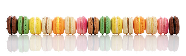 A line of French Macarons stock photo