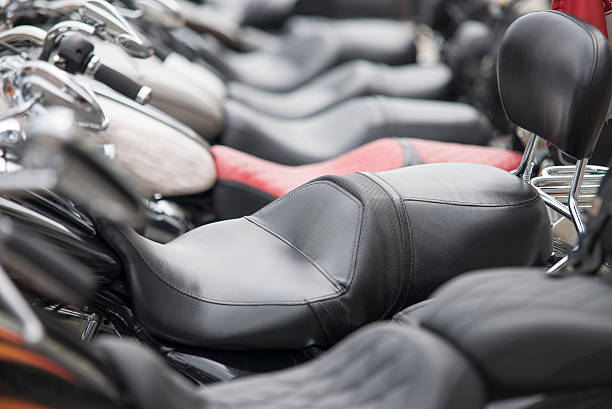 line of motorcycles line of motorcycles seat stock pictures, royalty-free photos & images