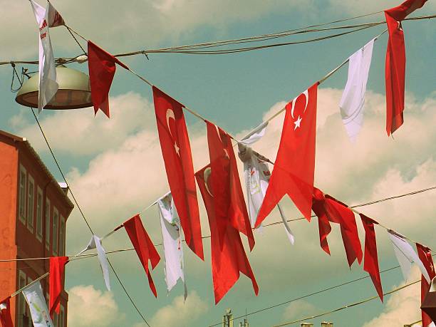 Line of Turkish Flags stock photo