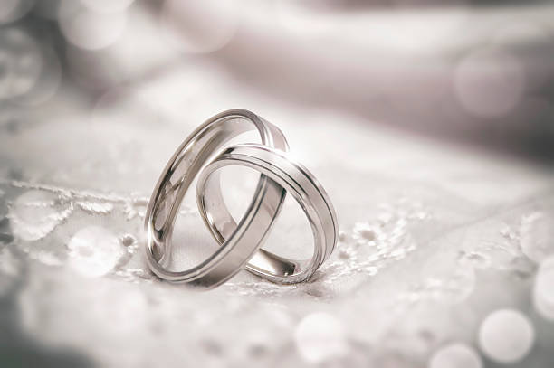 Linked Wedding Rings Two silver wedding rings linked together wedding ring stock pictures, royalty-free photos & images