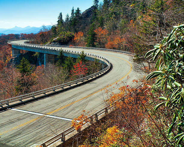 Linn Cove Viaduct, Blue Ridge Parkway, North Carolina "Blue Ridge Parkway, Great Smoky Mountains, North Carolina. Image taken in late October and showing the fall colours.Similar images:" high country stock pictures, royalty-free photos & images