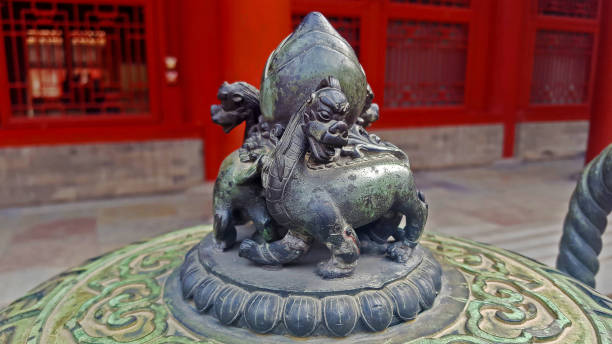 Lion Lantern Inside the Forbidden Palace in Beijing stock photo
