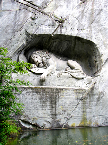 Lion Monument closed up, a rock relief in Lucerne, Switzerland.
