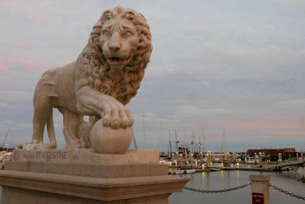 Lion sculpture on the Bridge of Lions in St. Augustine, Florida stock photo