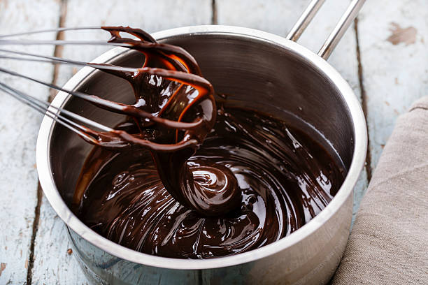 liquid chocolate in a pan stock photo