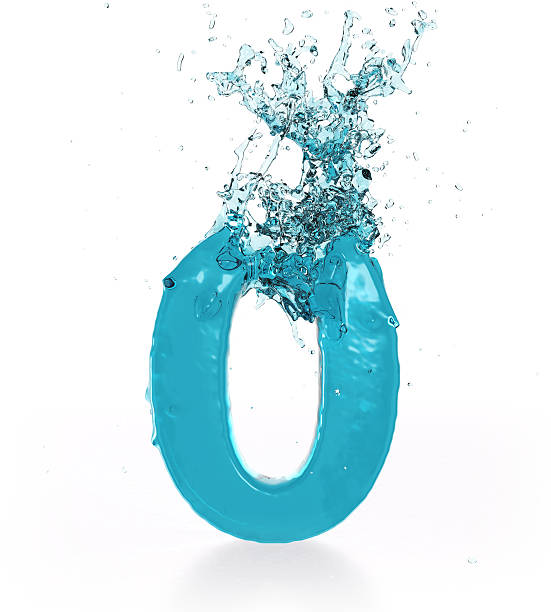 Liquid Number 0 3D rendering of Number 0 made of aqua splashing liquid isolated on white background. zero stock pictures, royalty-free photos & images