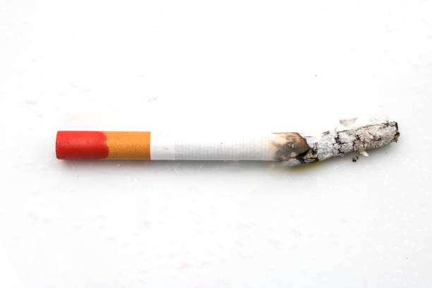 Lit Cigarette with Red Lipstick Stain on the Butt stock photo