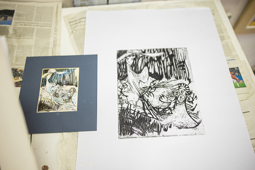Lithography art, on the white paper