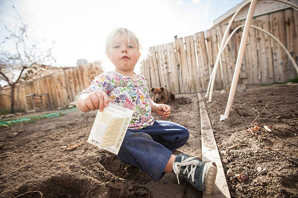 Little Girl Gardening stock photo