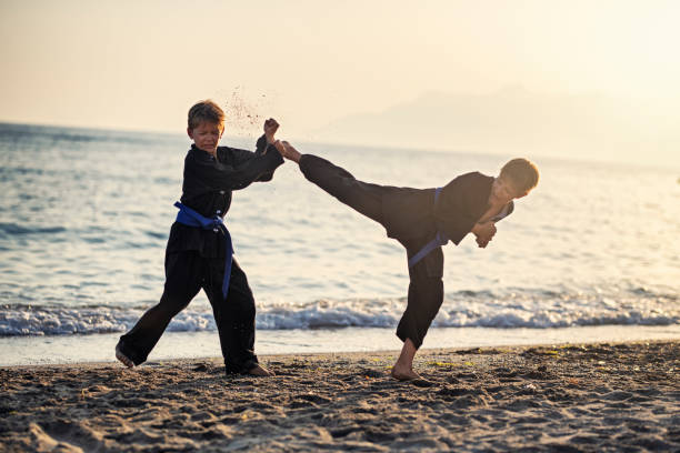 Little kung fu boys practicing martial arts on beach Two kids practicing kung fu on the beach.
Nikon D850 bushido lifestyle stock pictures, royalty-free photos & images