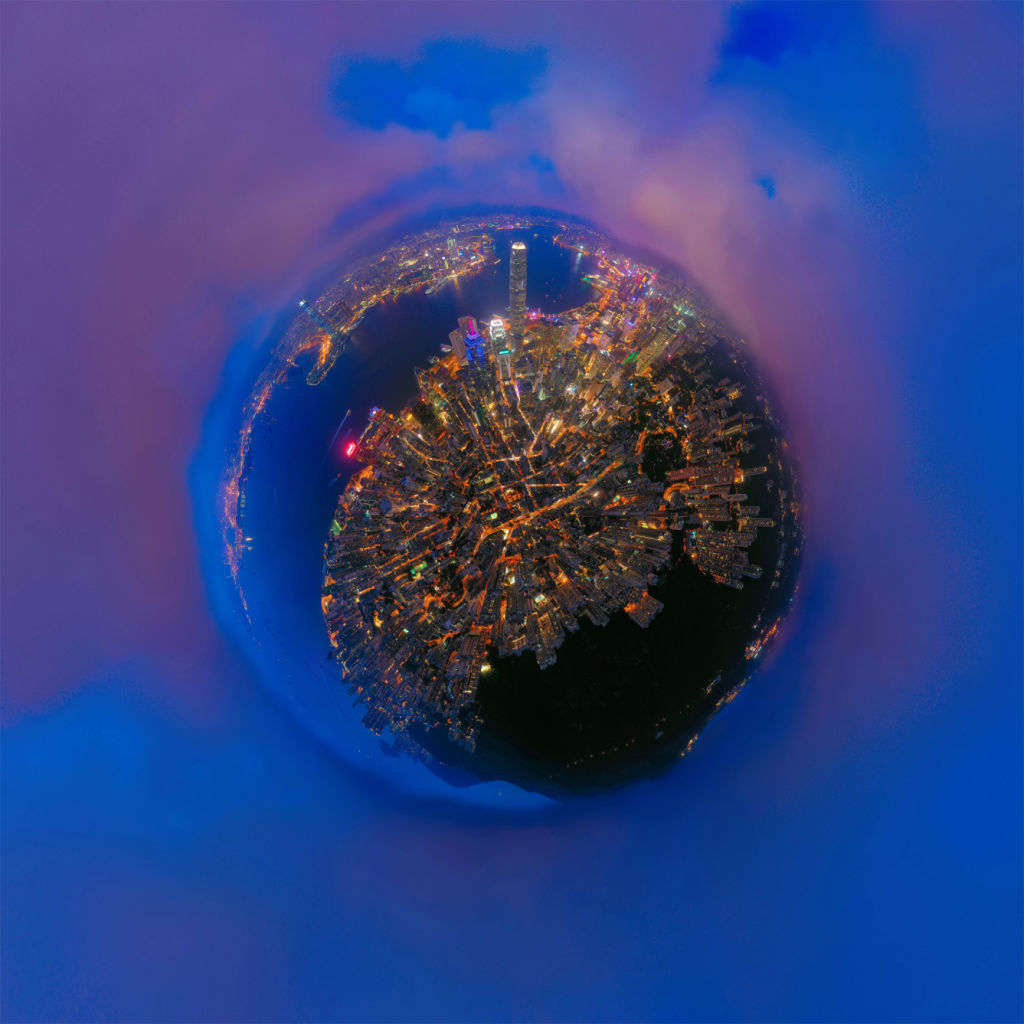 Little planet 360 degree sphere birds eye view. Panoramic view of...