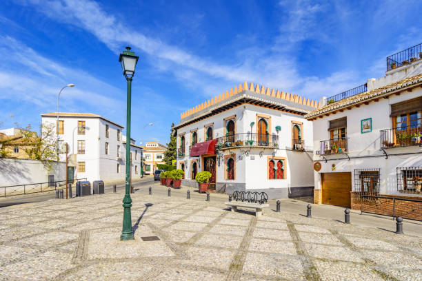 Little square in Albaicin, Granada,Andalusia,Spain Little square with beautifull white houses in Albaicin, Granada,Andalusia,Spain granada spain stock pictures, royalty-free photos & images