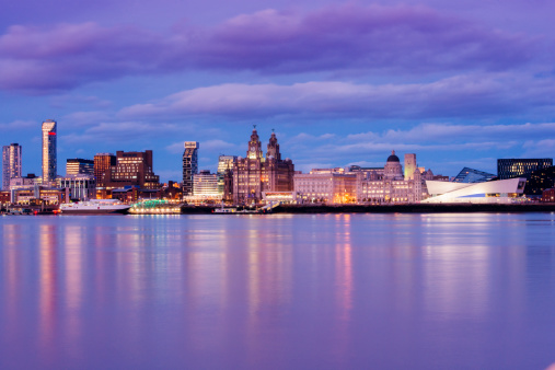 Uk Liverpool England Waterfront City Skyline At Dusk Stock Photo - Download Image Now - iStock