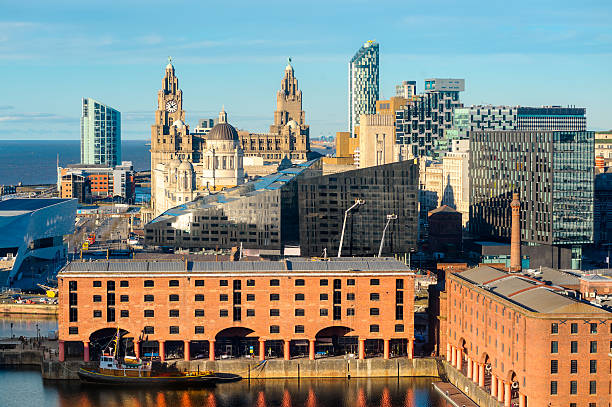 Liverpool Landmarks, England Looking over the landmarks of Liverpool from an elevated viewpoint. northwest england stock pictures, royalty-free photos & images