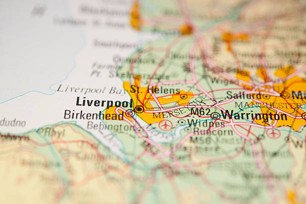 Liverpool Map The city of Liverpool on a map merseyside stock pictures, royalty-free photos & images