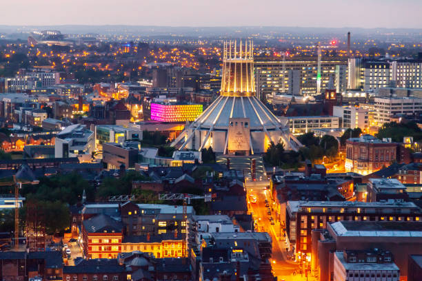 Liverpool skyline Liverpool skyline and Metropolitan cathedral merseyside stock pictures, royalty-free photos & images