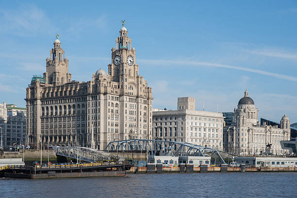 Liverpool Waterfront Views of the Royal Liver Building, Cunard Building and the Port of Liverpool Building. northwest england stock pictures, royalty-free photos & images