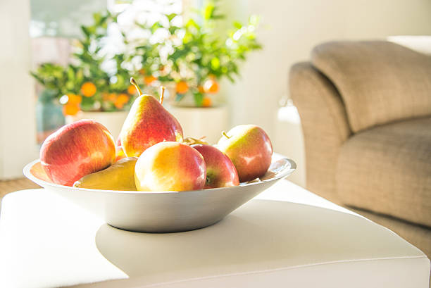Living room decoration with fresh fruits stock photo