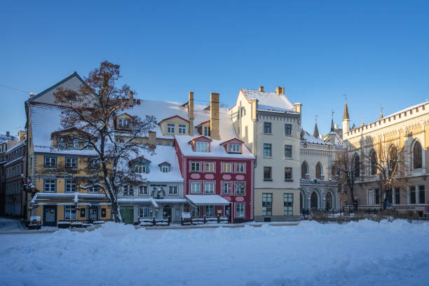 Livu Square in Riga on a winter morning stock photo