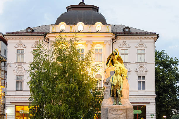 Ljubljana Preseren monument stock photo