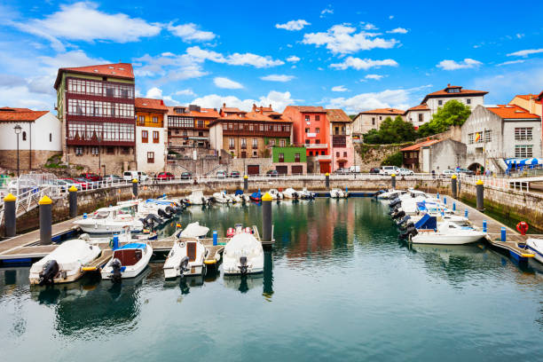 Llanes city marina in Spain stock photo