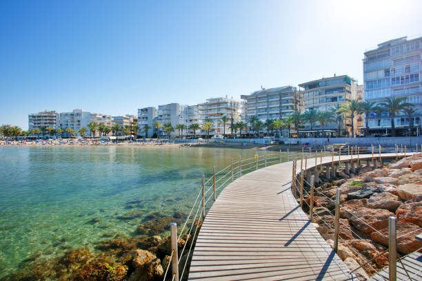 Llevant Beach, Spain. Salou is a major destination for sun and beach for European tourism. stock photo