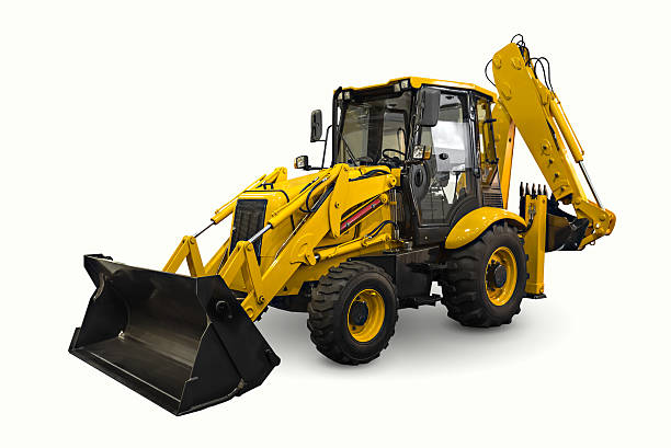 Loader A yellow earth mover isolated on a white background backhoe stock pictures, royalty-free photos & images