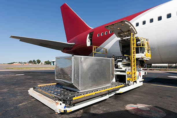Loading cargo plane stock photo