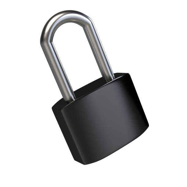 Locked padlock isolated on white background. 3D rendering stock photo