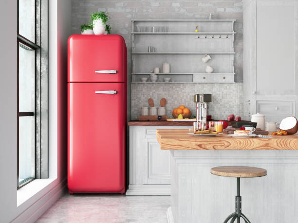 loft keuken - fridge stockfoto's en -beelden