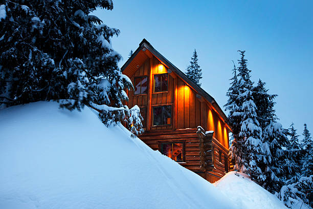 Log Cabin Winter stock photo