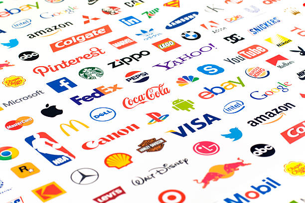 Logotype collection of well-known world brand's. Zaporozhye, Ukraine - May 26, 2015: Photo of a logotype collection of well-known world brand's printed on paper. Include Coca-Cola, YouTube, Pepsi, Canon, McDonald's, Google, Facebook, Twitter, Apple and more others logo. brand name stock pictures, royalty-free photos & images