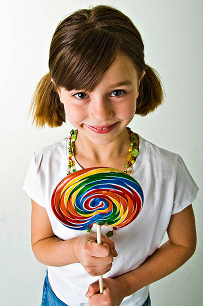 Pigtails Child Little Girls Lollipop Stock Photos, Pictures & Royalty 