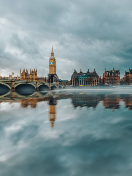 London Big Ben Thames Reflection 2022 stock photo