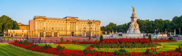 London Buckingham Palace Victoria Memorial The Mall at sunrise panorama stock photo