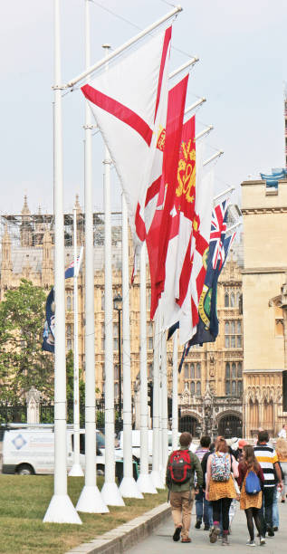 London City Street Westminster Commonwealth Flags stock photo