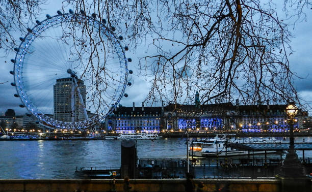 London Eye at twilight stock photo