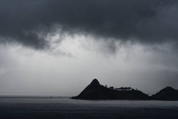Lonely islando at guanabara bay (Baía da Guanabara) stock photo