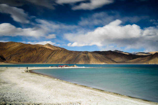 Long exposure of pangong lake Long exposure of pangong lake in cloudy day ladakh region stock pictures, royalty-free photos & images