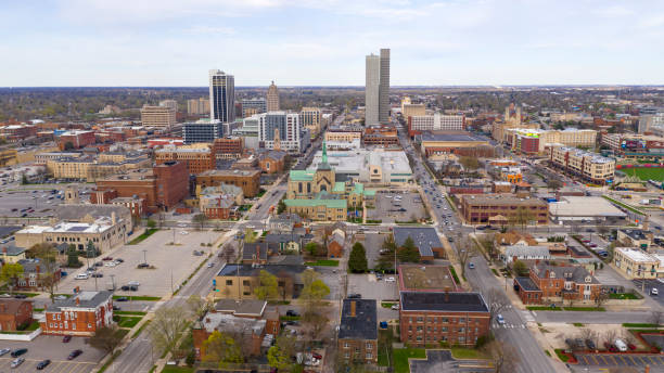 Long Flat Urban City Syline in Fort Wayne Indiana stock photo