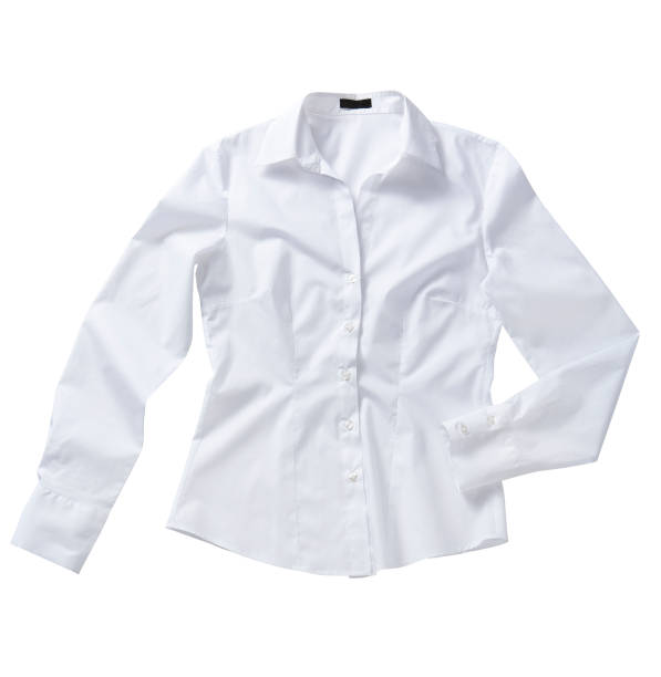 Long sleeved collared white shirt isolated on white background stock photo