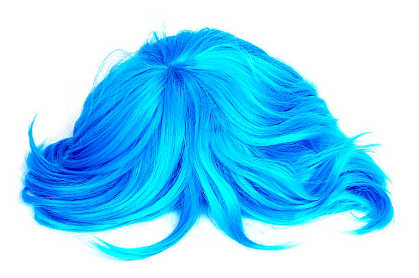 peluca azul de pelo largo - peluca fotografías e imágenes de stock