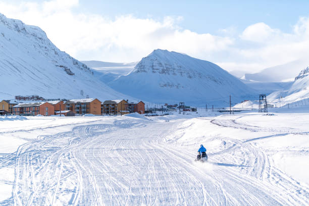 Longyearbyen, Spitsbergen, Svalbard in winter stock photo