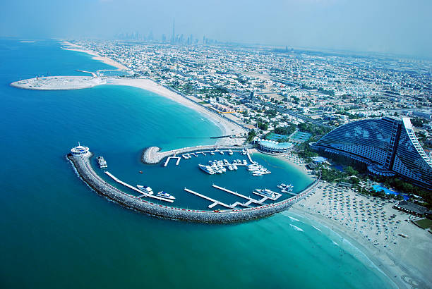 Looking at Dubai - View from Burj al Arab Hotel stock photo