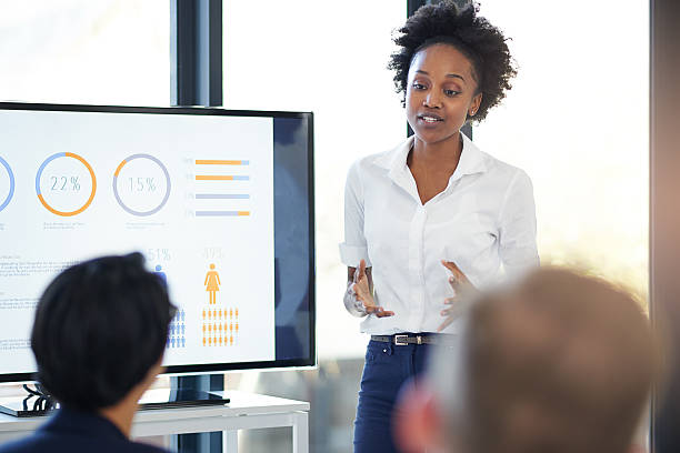 Looking at the previous year's growth Cropped shot of a businesswoman giving a presentation in the boardroom business strategy stock pictures, royalty-free photos & images